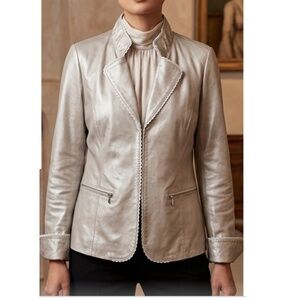 Guillaume Metallic Nude Genuine Leather Jacket